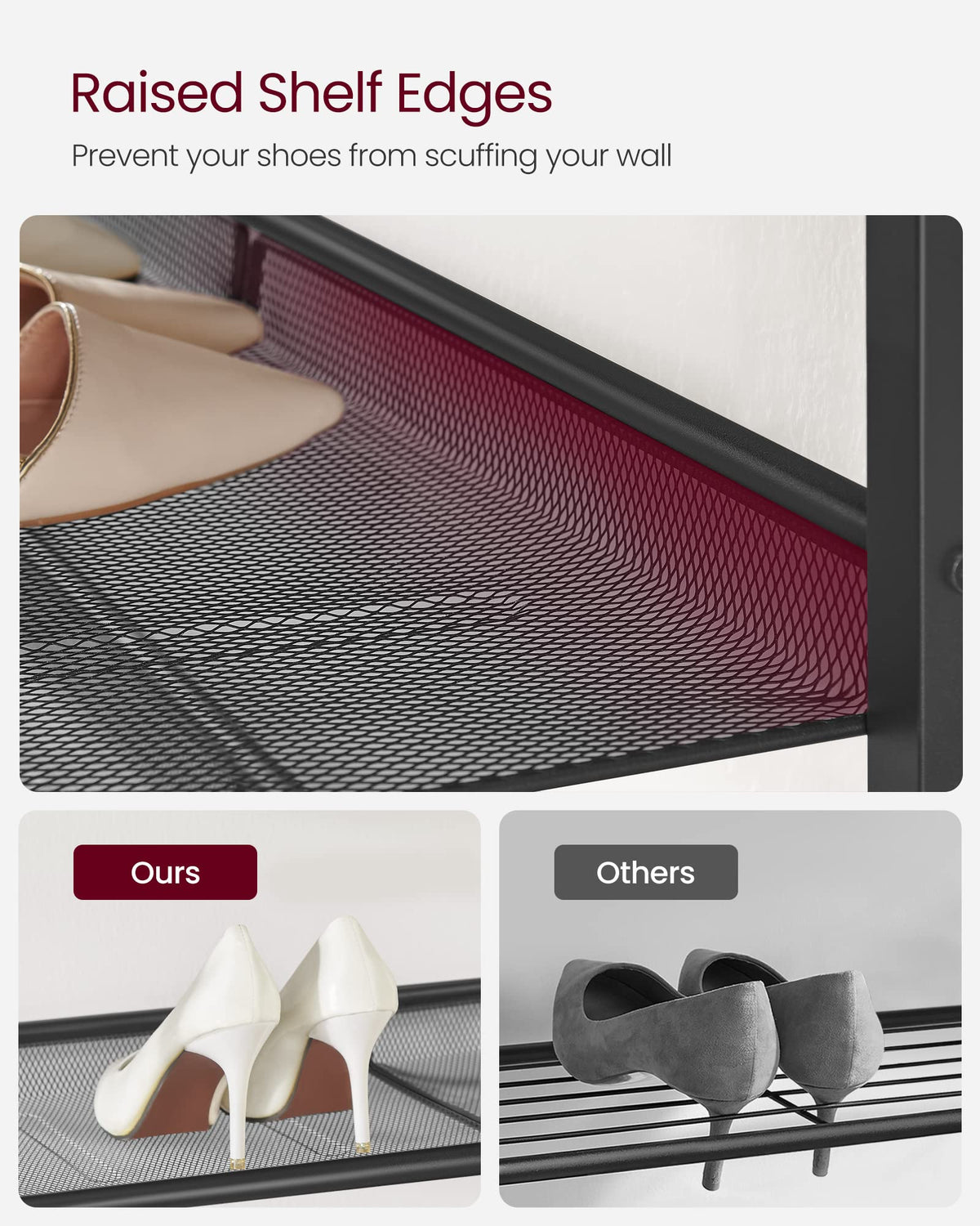 VASAGLE shelves can be arranged flat or angled using side-frame holes