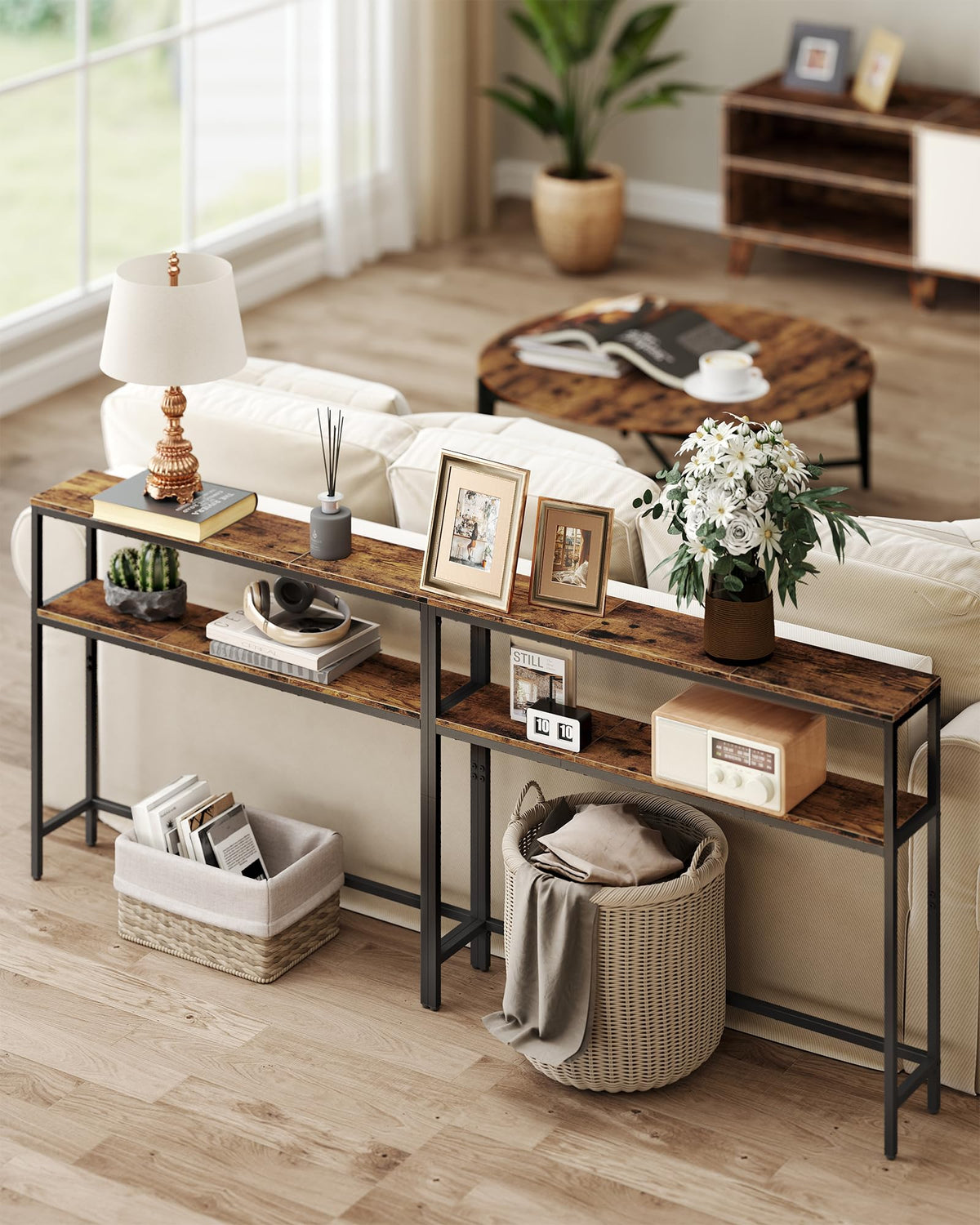 Easy assembly of the VASAGLE two-tier console table with labeled parts
