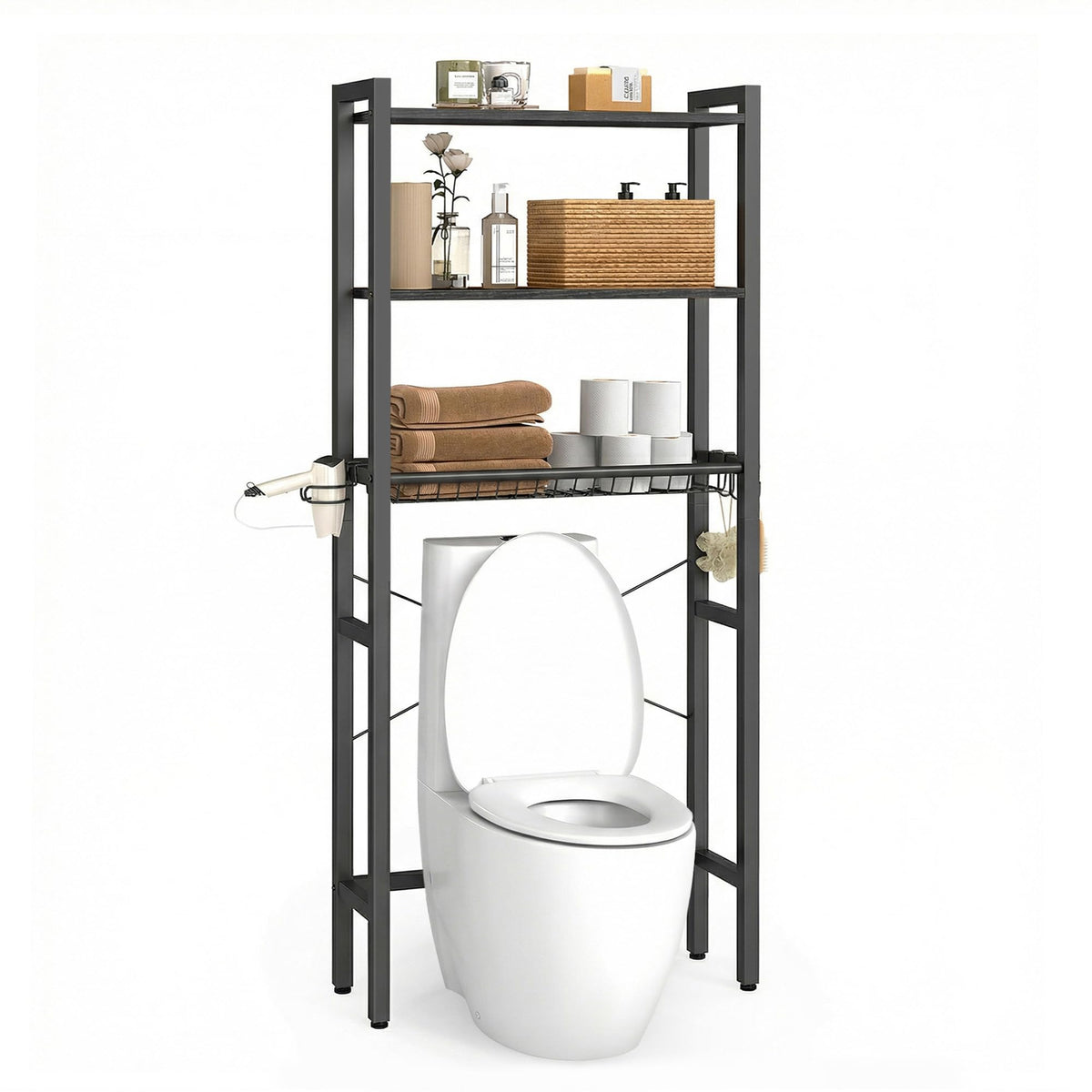 VASAGLE BARNET adjustable shelves offer customizable heights for toiletries.
