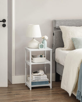 VASAGLE BARNET end table 3-tier storage close-up demonstrates organization potential