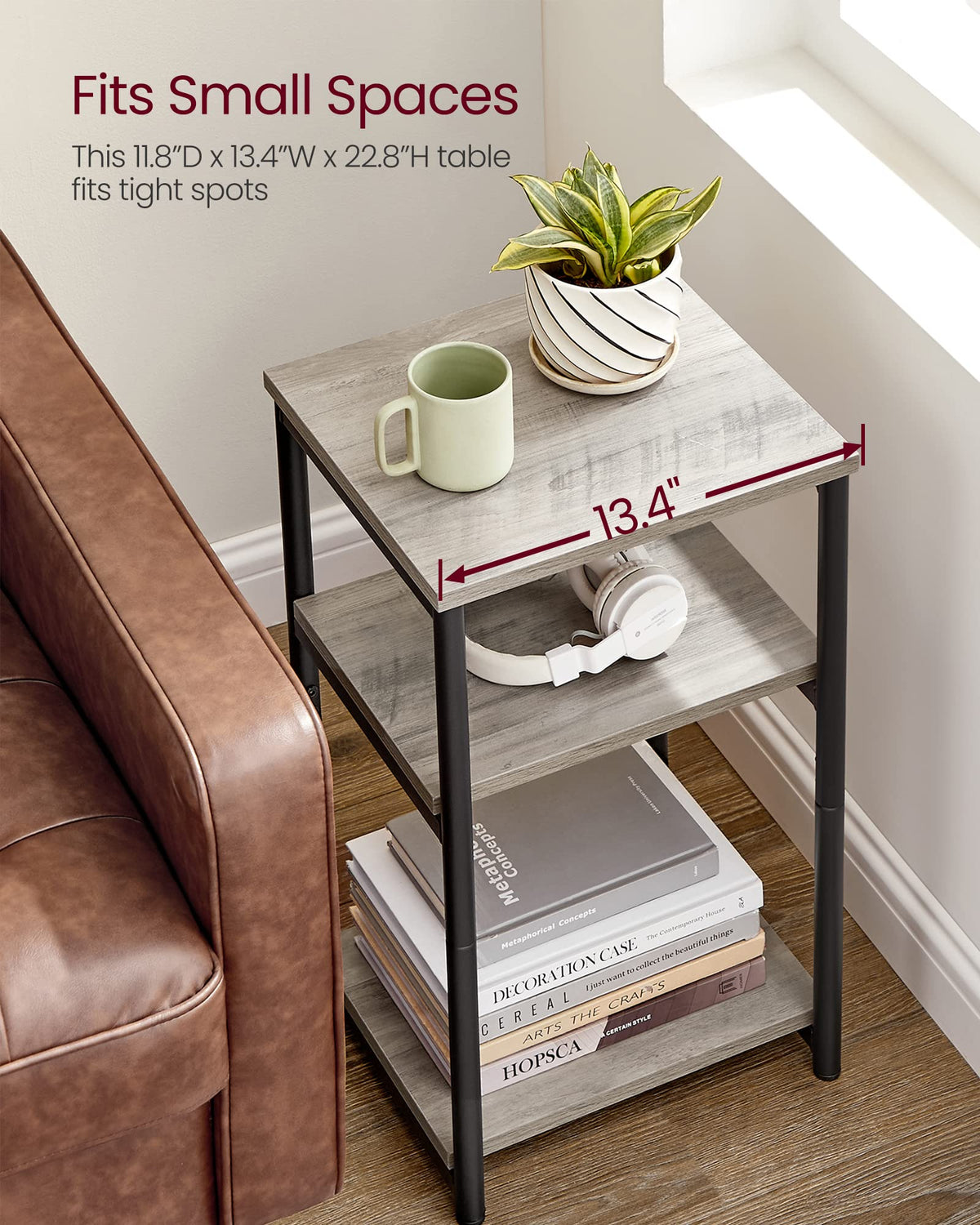 VASAGLE Barnet end table close-up shows adjustable feet.