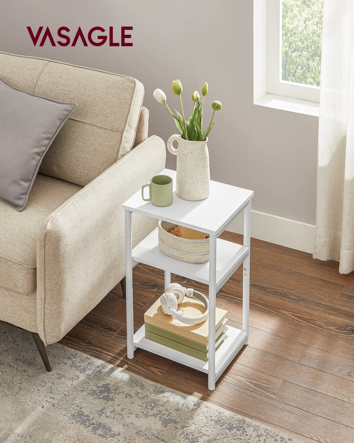 VASAGLE BARNET end table side view showing slim profile for small rooms