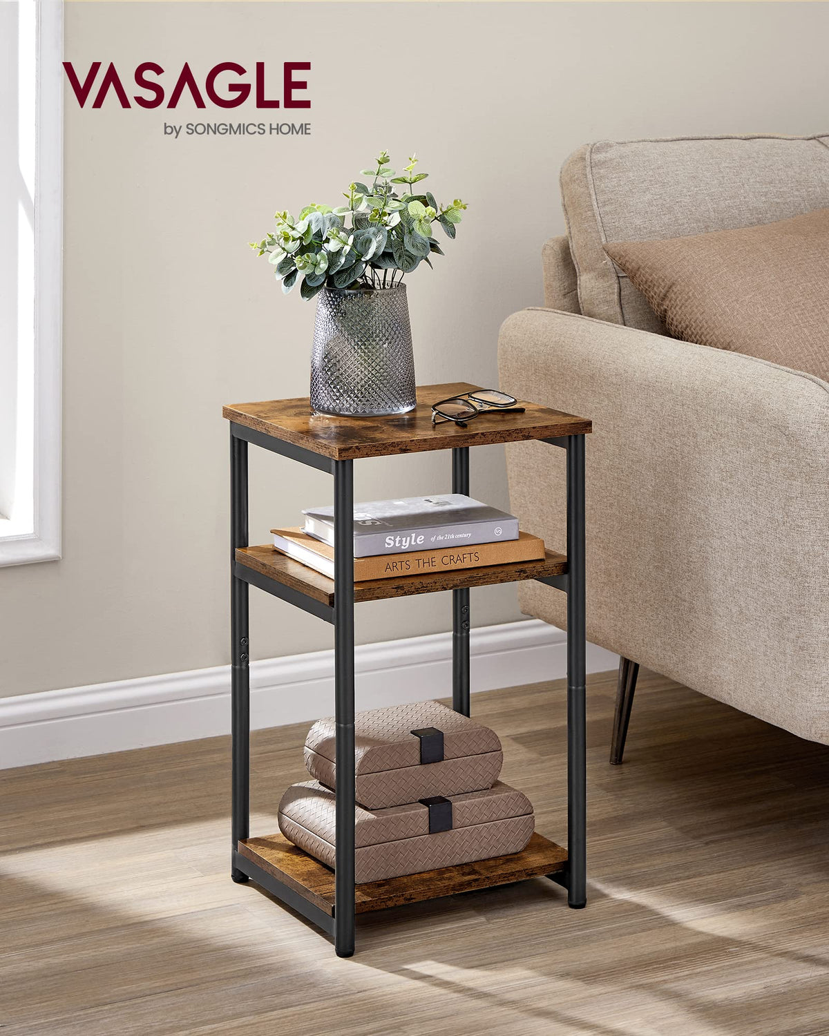 VASAGLE Barnet end table wood panel detail adds warm texture