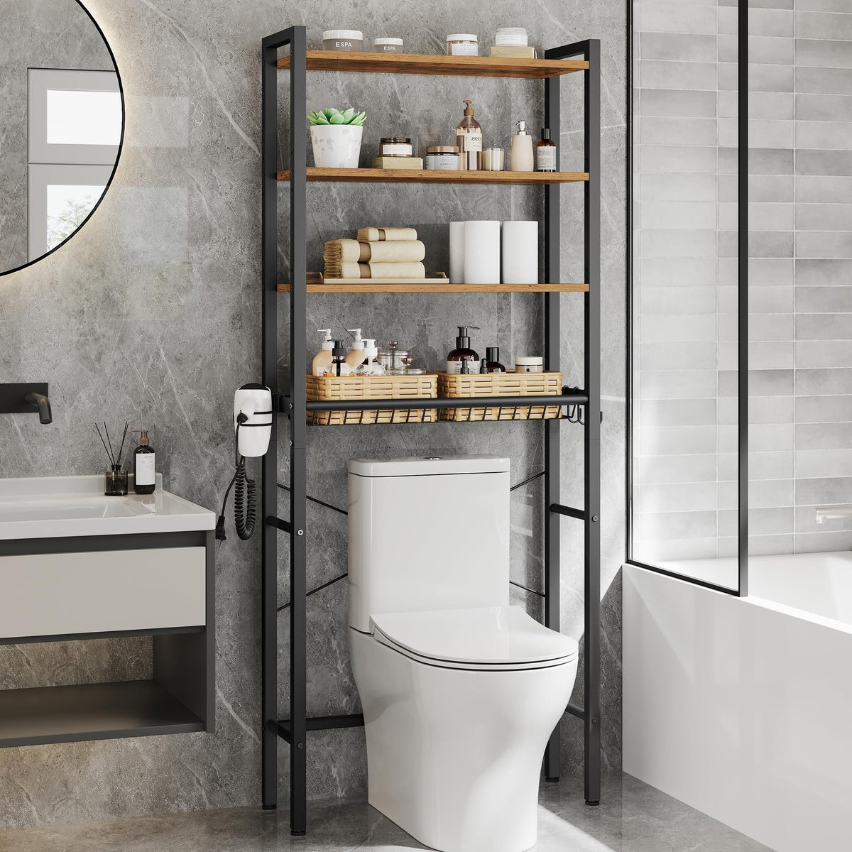 VASAGLE Barnet over-the-toilet storage with a steel frame for organized bathrooms