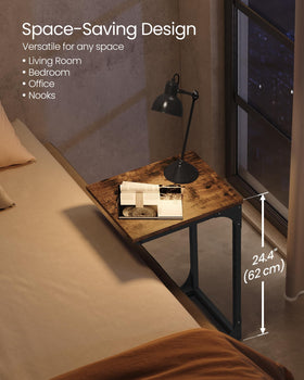 VASAGLE bedside table placed by the bed for lamp and book access