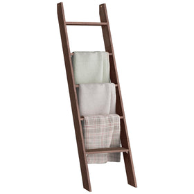 VASAGLE blanket-ladder-5-tier maroon-brown displaying quilts neatly.