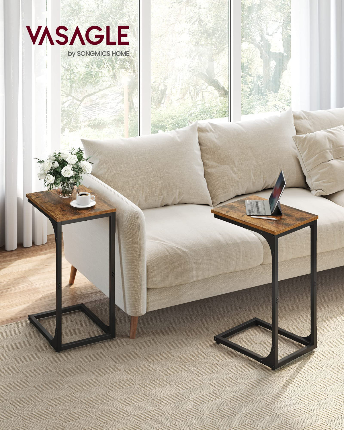 VASAGLE C-Shaped End Table laptop-use view, sturdy support for devices.