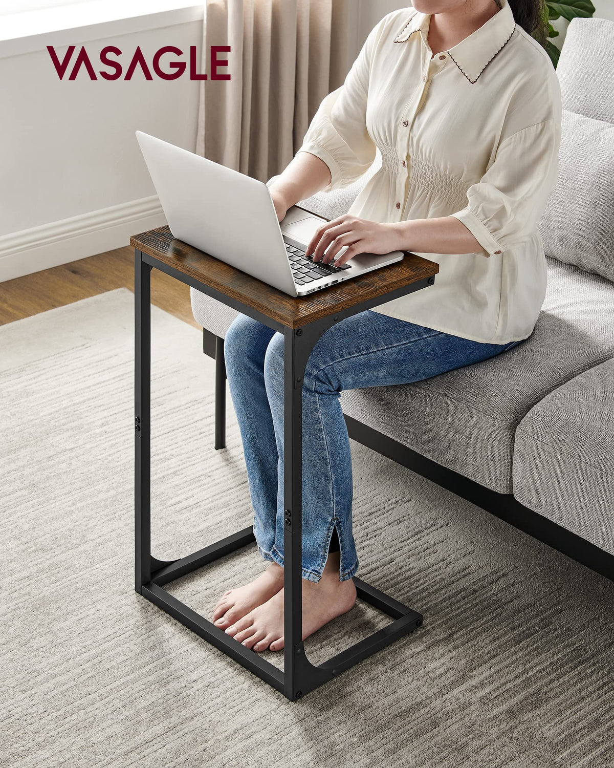 VASAGLE C-Shaped End Table metal frame with triangular braces for stability