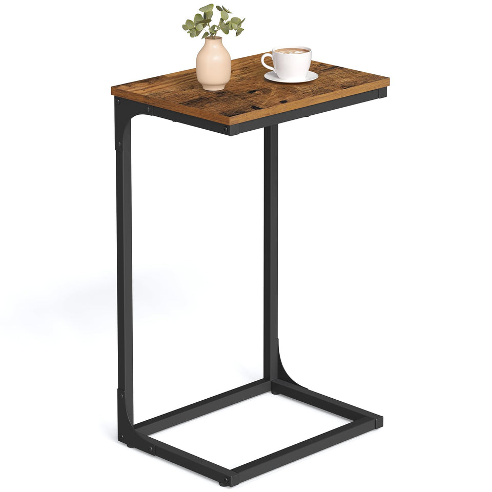 VASAGLE C-Shaped End Table under sofa shows space-saving placement for convenient access