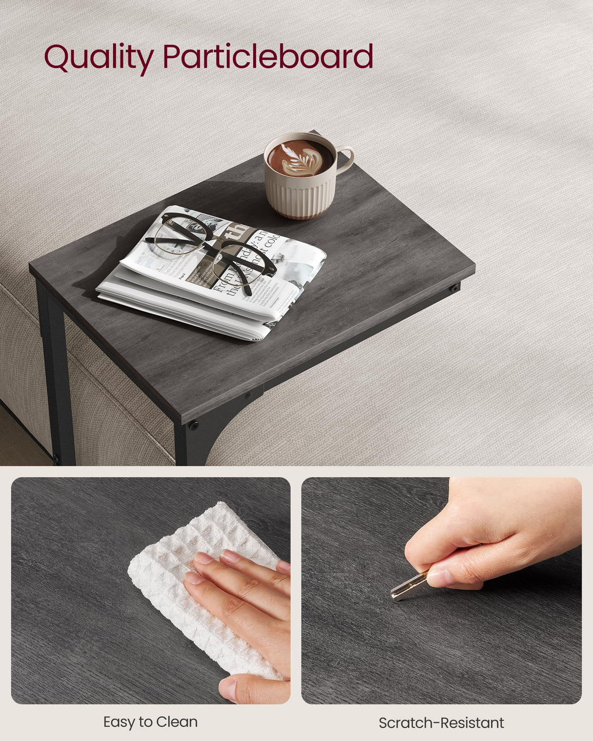VASAGLE C-Shaped End Table table top detail with spacious surface.