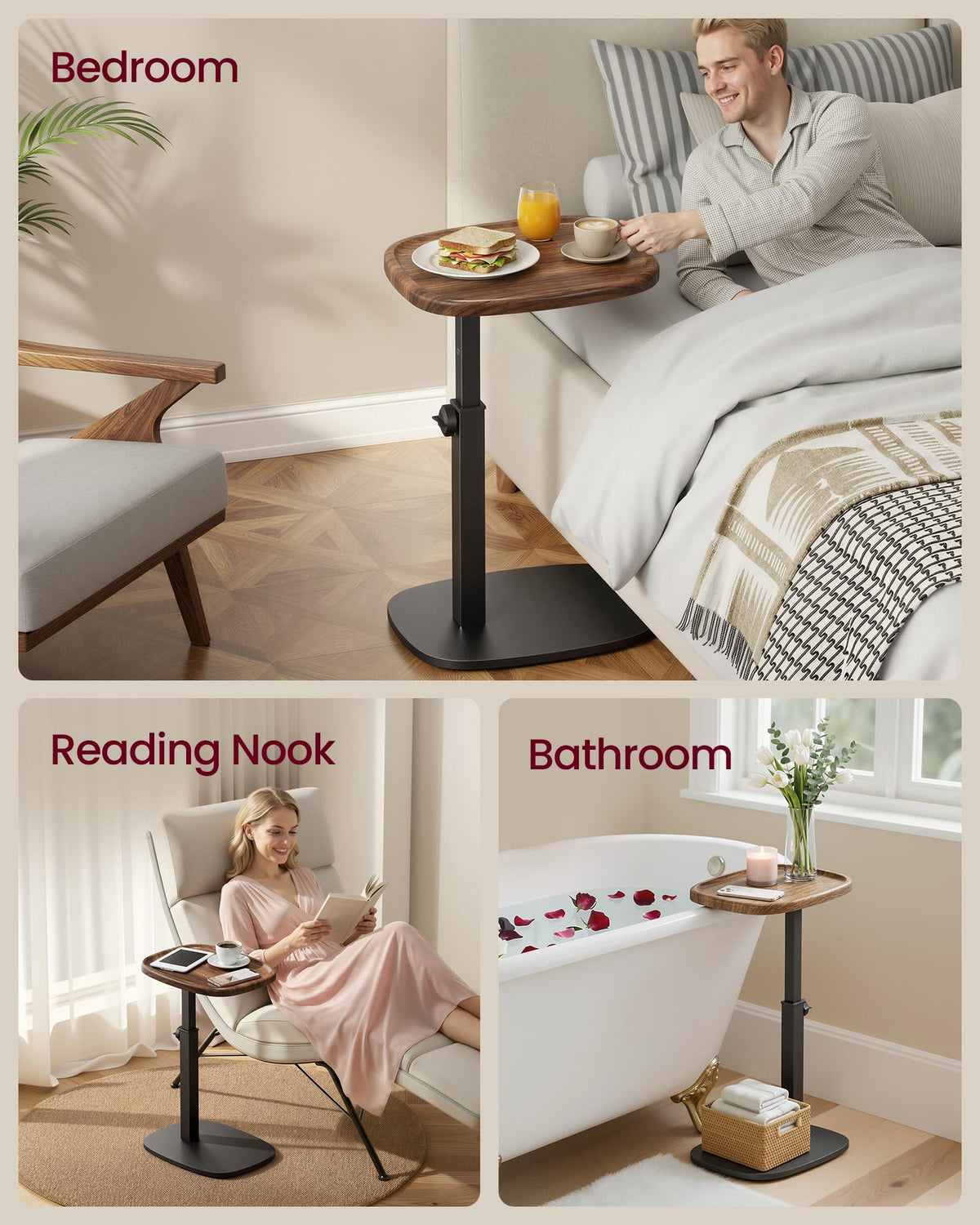 VASAGLE C Side Table holds laptop and drink within reach.