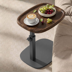 VASAGLE C Side Table with walnut top beside sofa, ideal for small spaces.