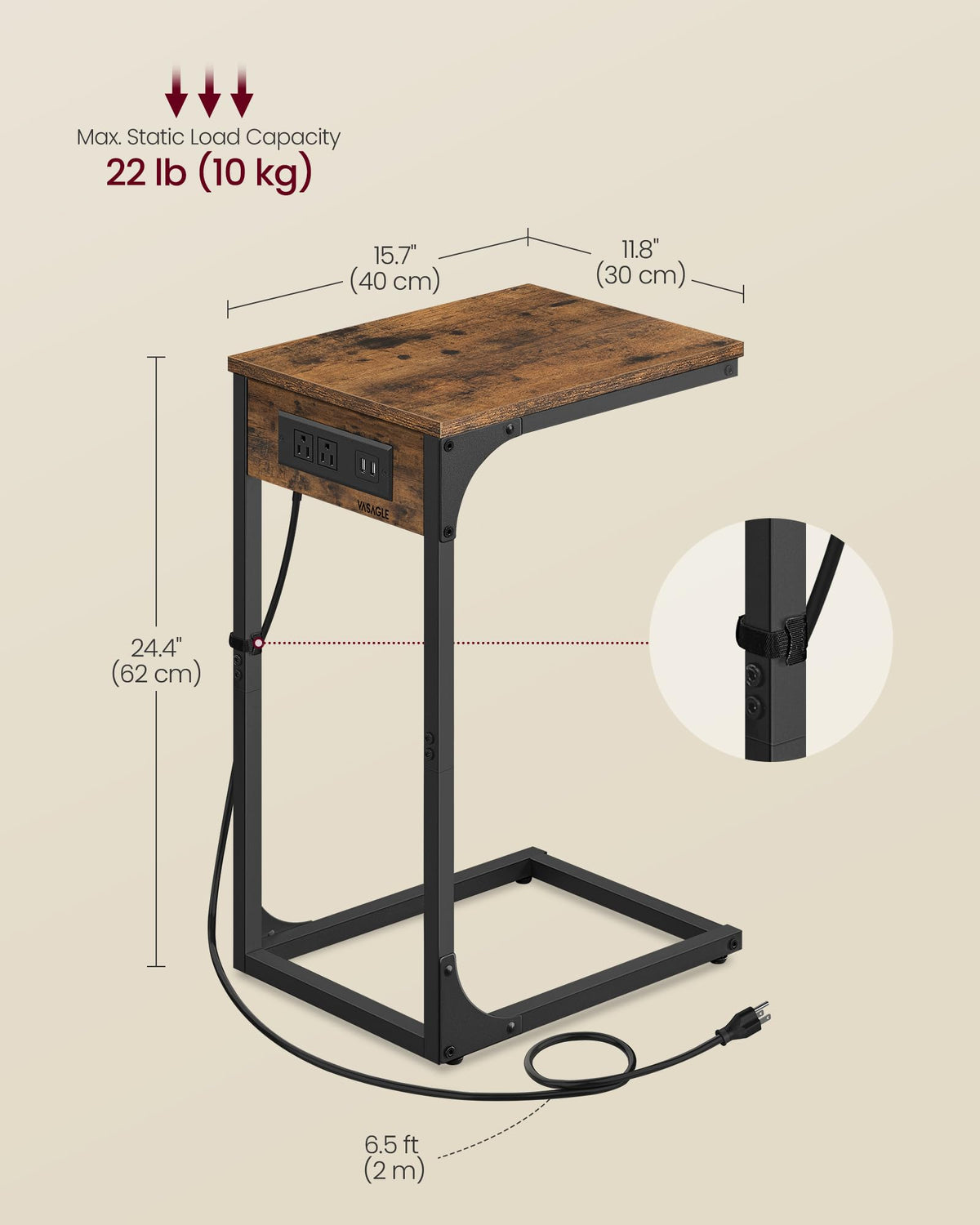VASAGLE C-table compact design fits tight spaces beside bed or sofa