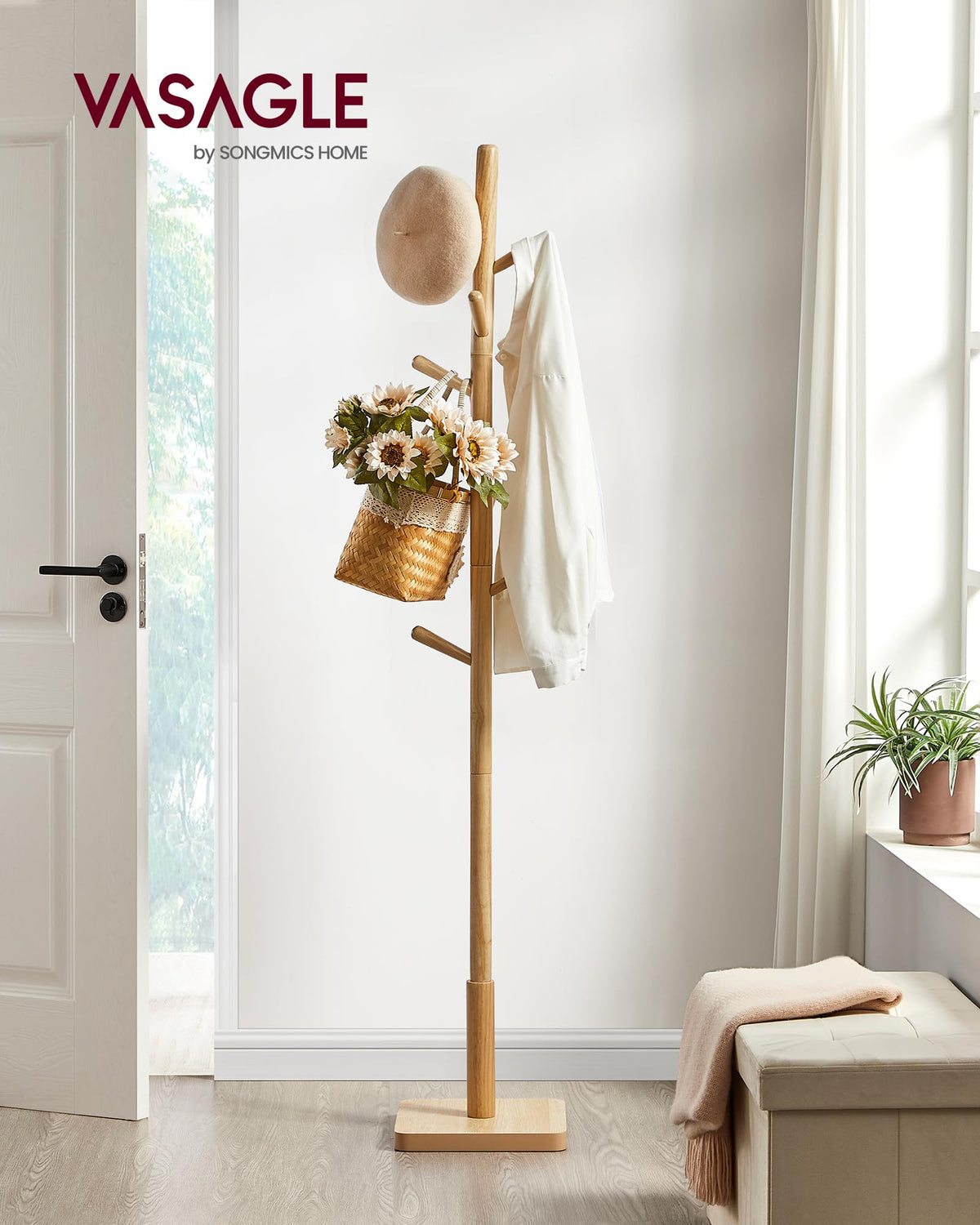 VASAGLE coat rack full view in entryway for organized storage.