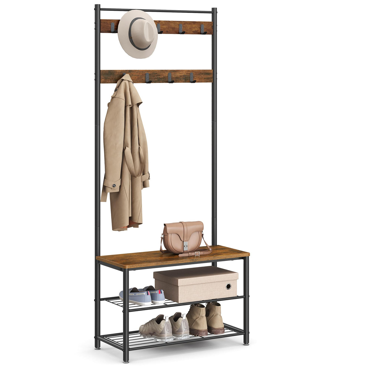 VASAGLE coat rack hall tree with 3-in-1 design keeps coats organized at entry