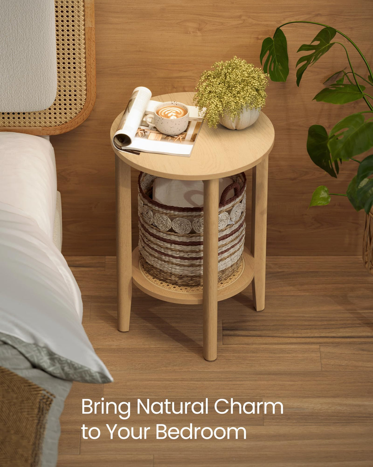 VASAGLE Compact End Table in oak beige, fits neatly in corners.