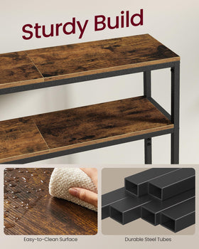 VASAGLE table close-up reveals black frame with rustic brown panels for versatile decor