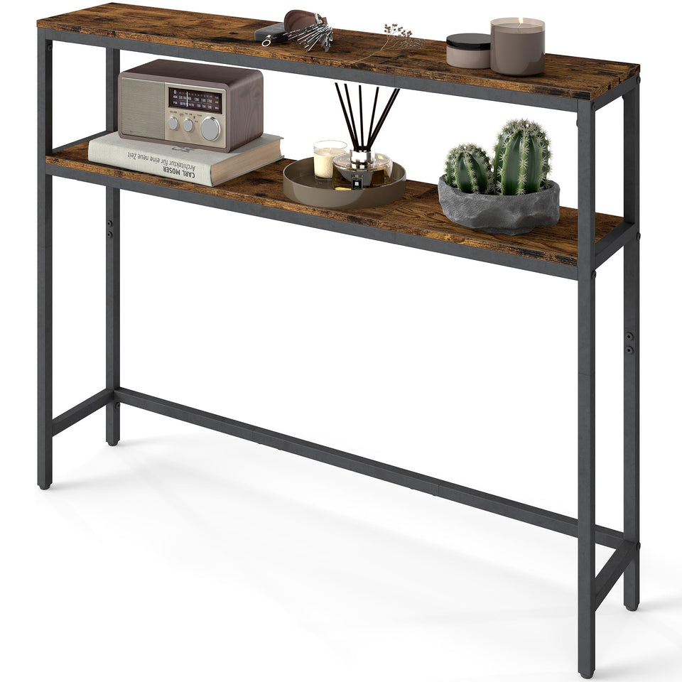 VASAGLE console table with black frame and rustic brown panels for stylish entryway display