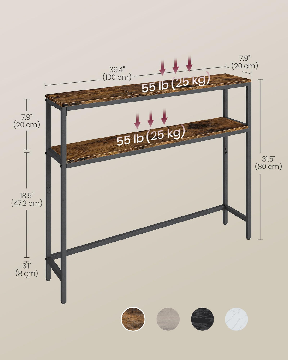 Sturdy VASAGLE console table constructed from steel and particleboard with adjustable feet