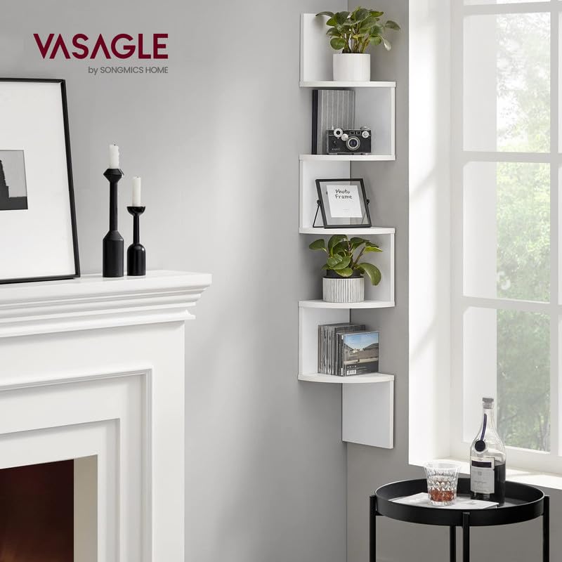 VASAGLE Corner Shelf assembly guide shows simple steps for quick setup.