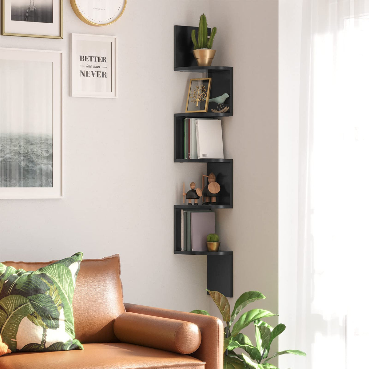 VASAGLE corner shelf durable shelves support up to 13 lb for books or decor.