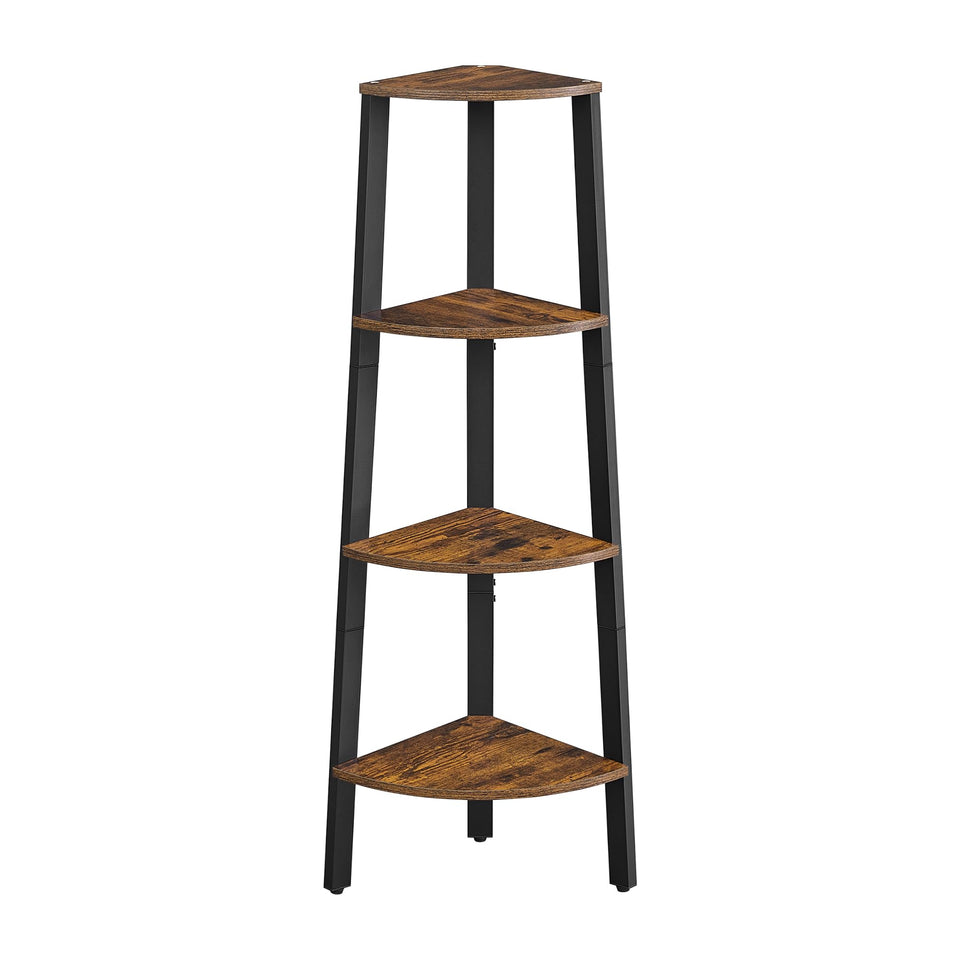 VASAGLE corner shelf stand with rustic brown shelves for stylish display.