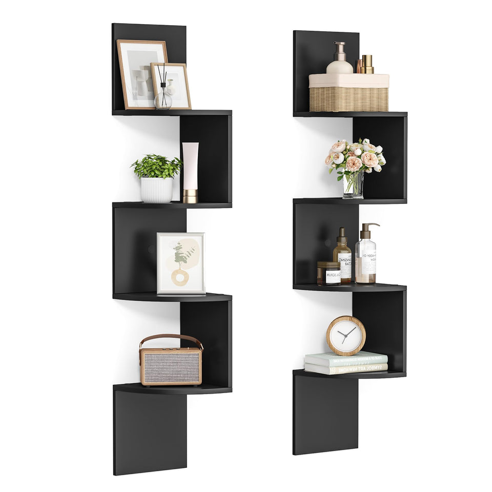 VASAGLE corner shelves in ink black offering space-saving wall display