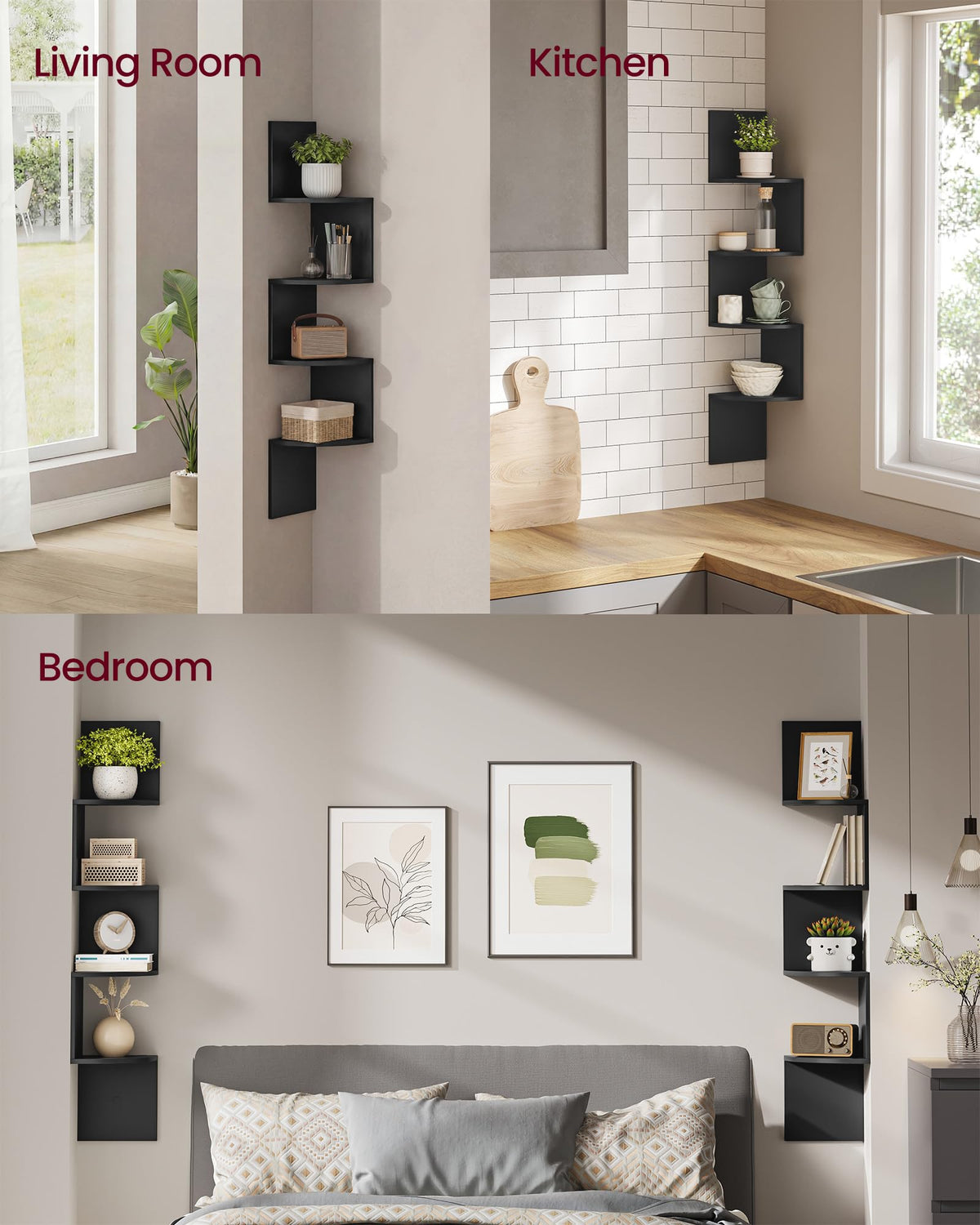 VASAGLE 4-tier shelves displaying plants in a corner in ink black