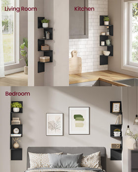 VASAGLE 4-tier shelves displaying plants in a corner in ink black
