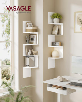 VASAGLE curved floating corner shelves mounted in corner for clutter-free decor