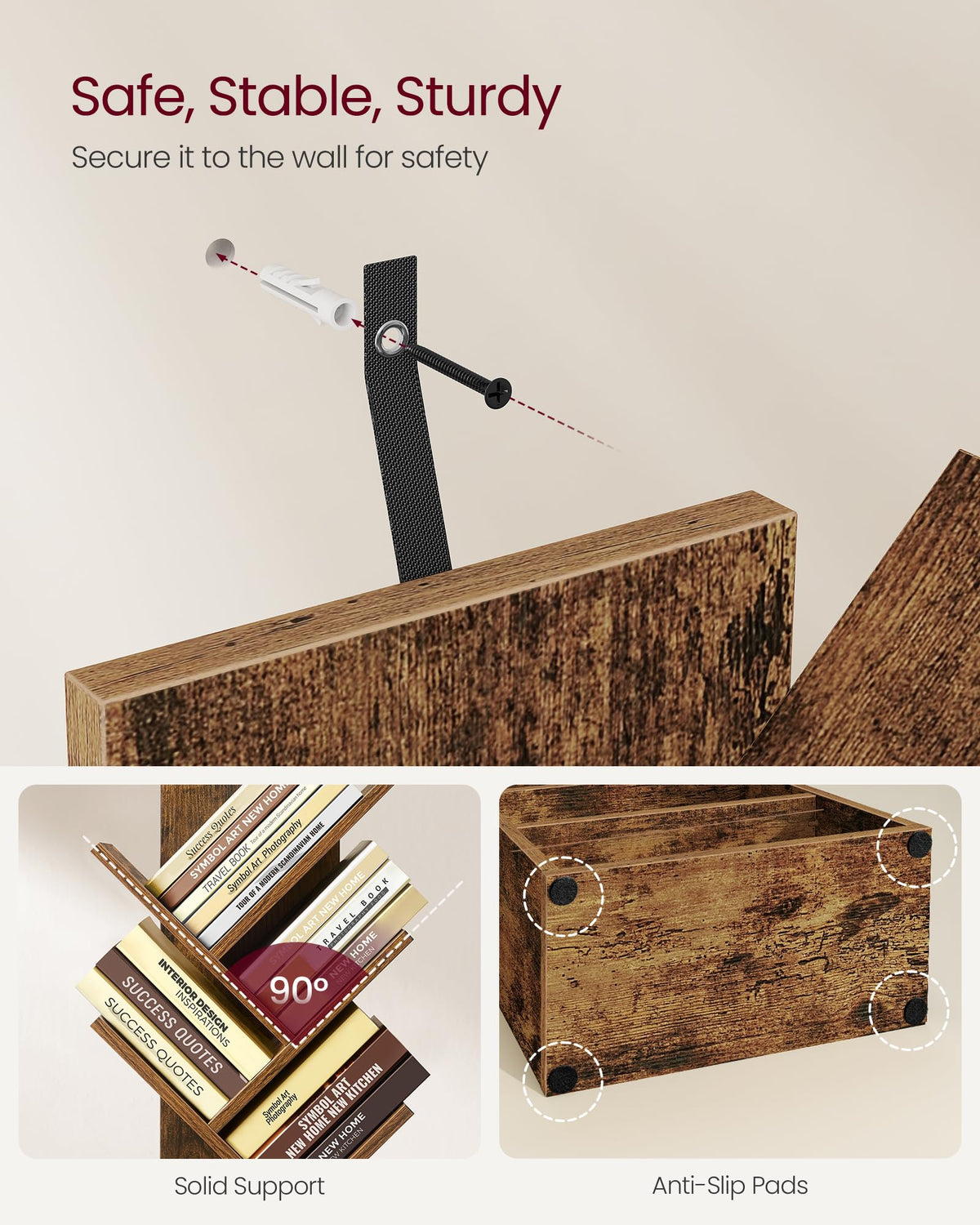 VASAGLE Custos tree bookshelf anti-tip kit enhances stability