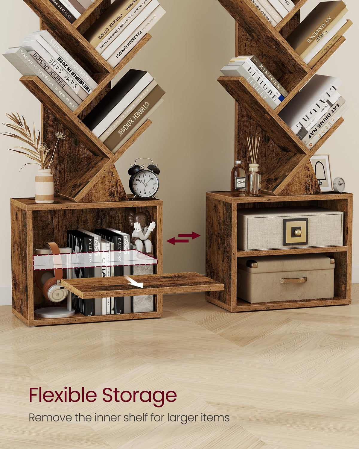 VASAGLE Custos tree bookshelf veneered surface close-up highlights durable finish