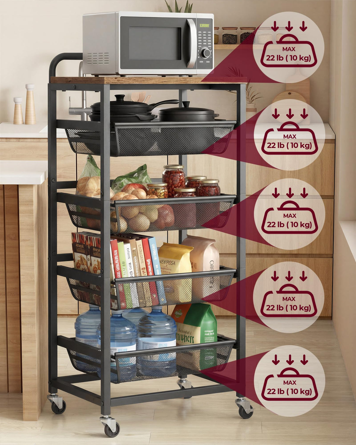 VASAGLE dense mesh baskets keep small items secure and visible.