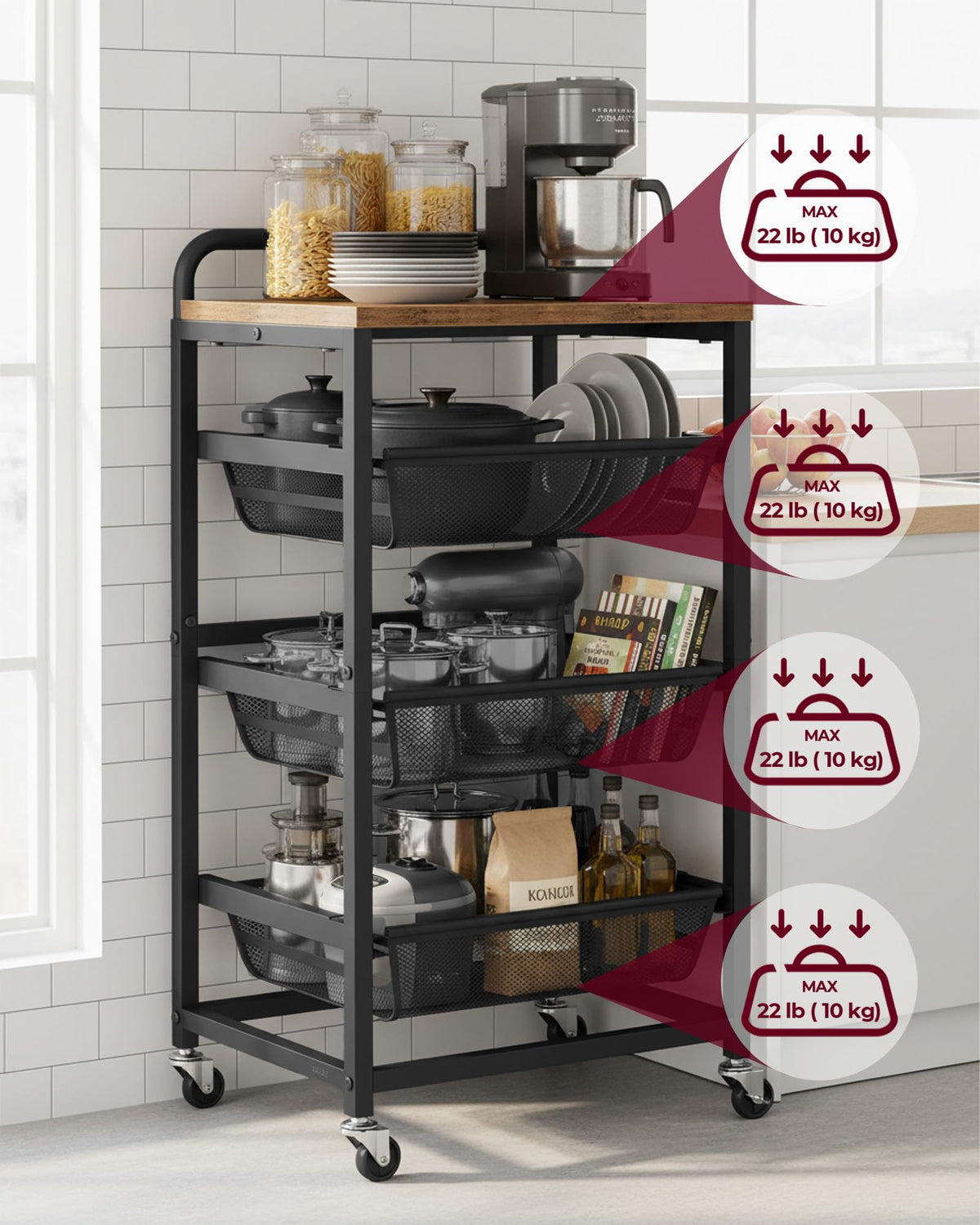 VASAGLE dense mesh baskets keep small items contained.