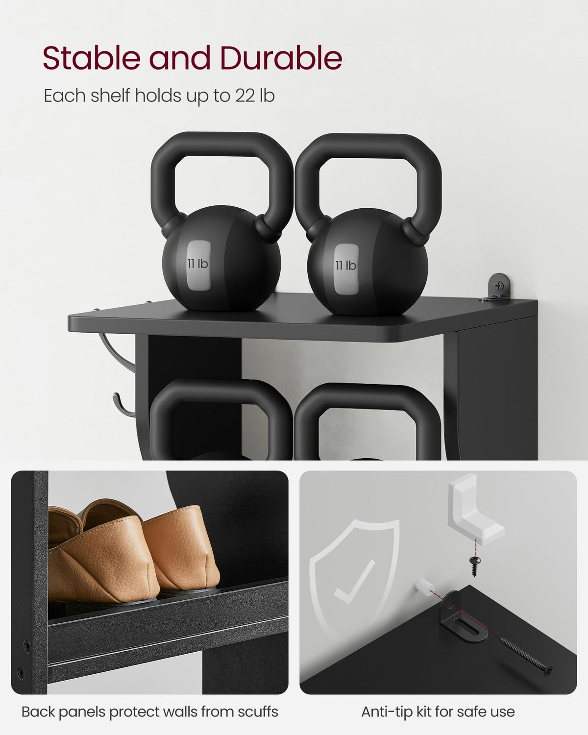 VASAGLE durable particleboard shelves support everyday footwear.