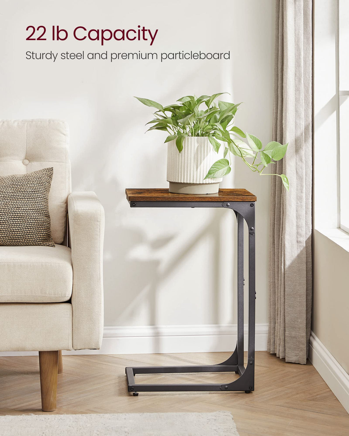 VASAGLE End Table bedroom setup, convenient bedside companion.