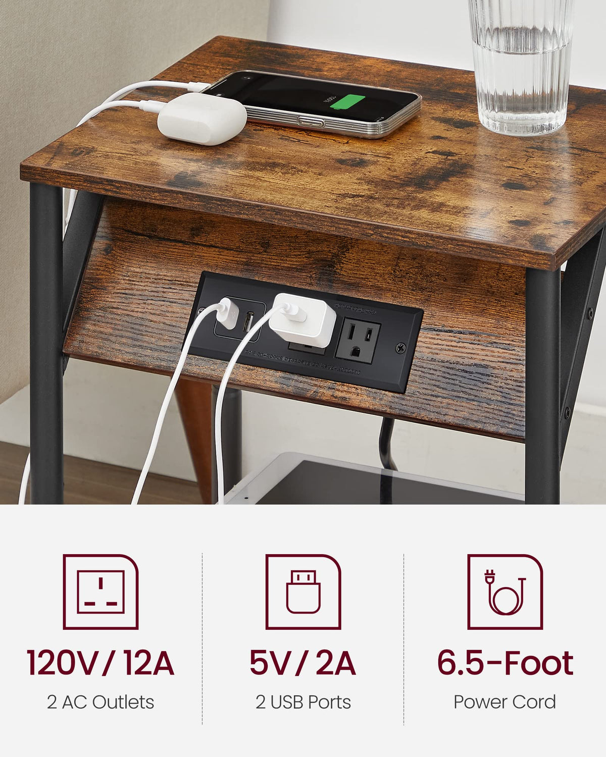 VASAGLE cable-management gap keeps cords tidy near sofa or bed
