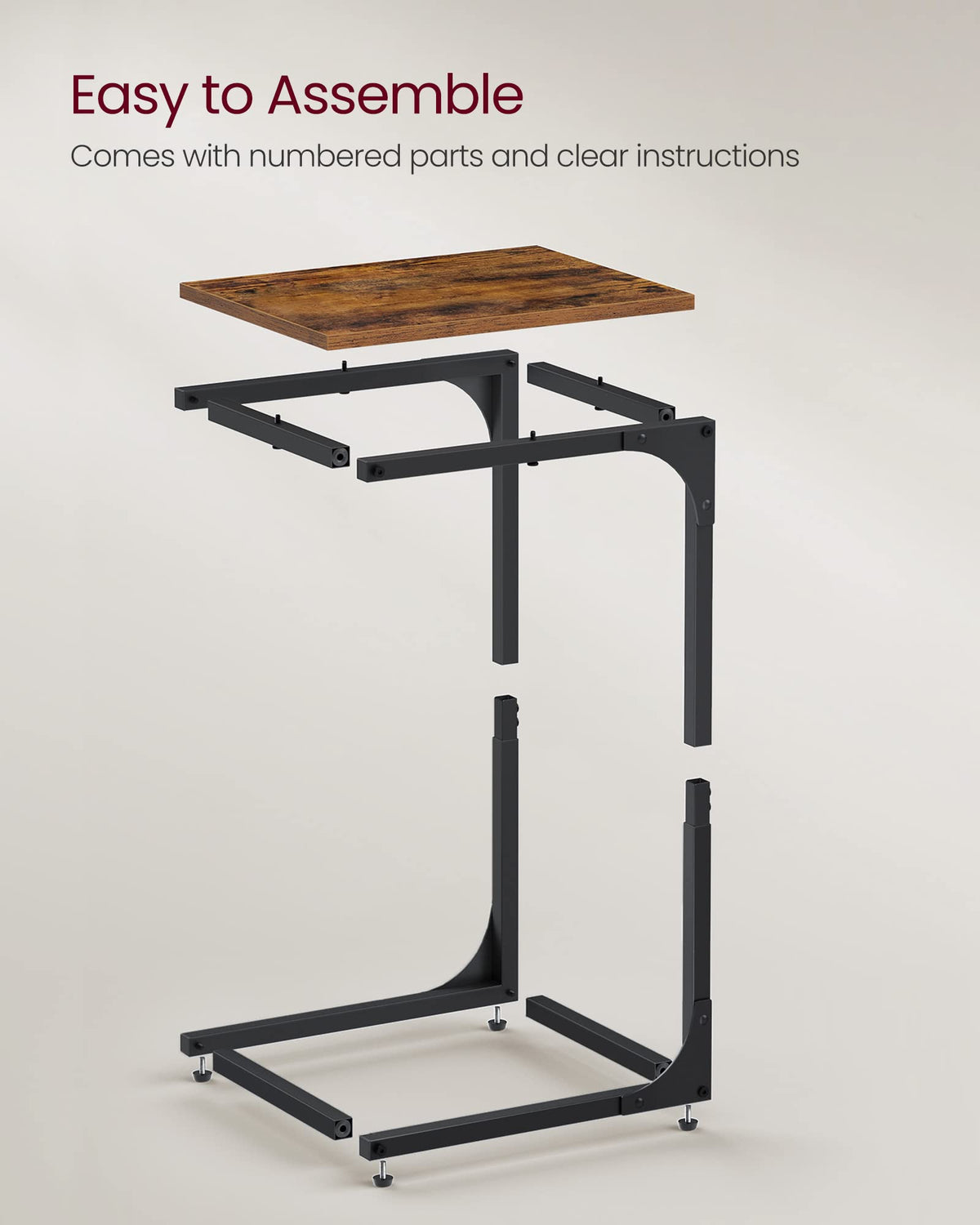 VASAGLE End Table easy assembly parts, numbered pieces and clear instructions.