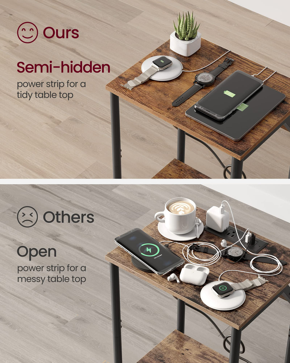 VASAGLE end table with sturdy steel frame supports items reliably