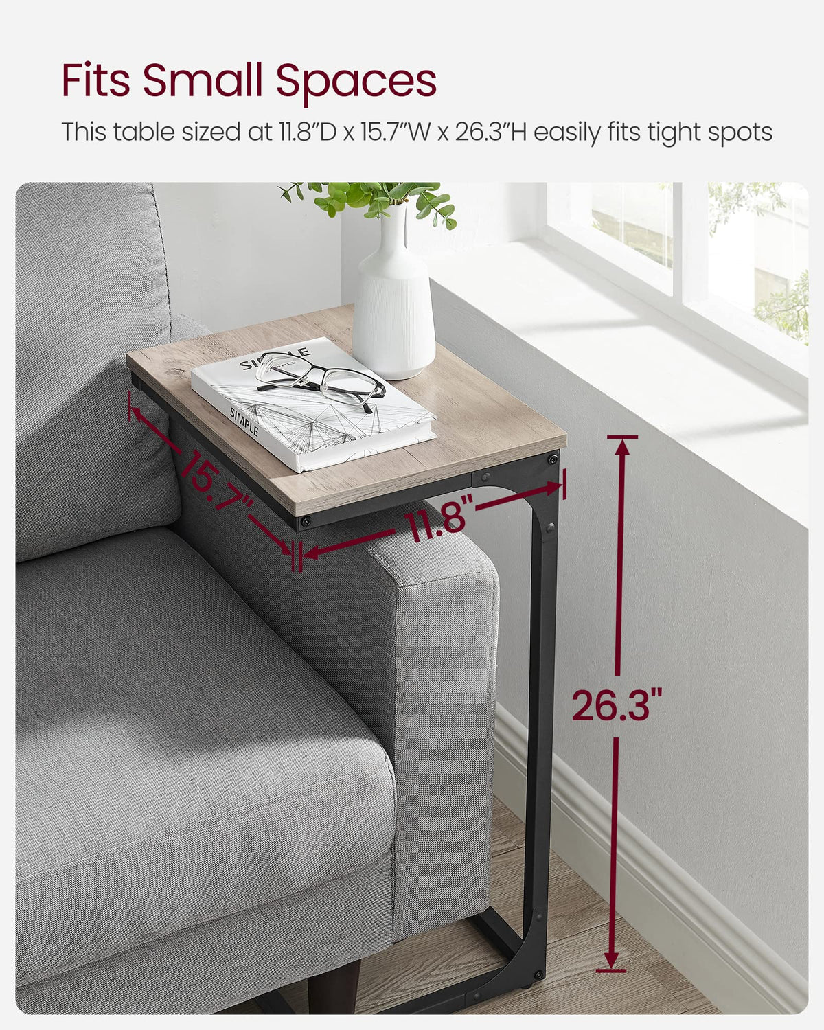 VASAGLE End Table under-bed workspace setup