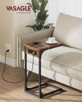 VASAGLE end table with charging station, two USB ports for easy phone and tablet charging