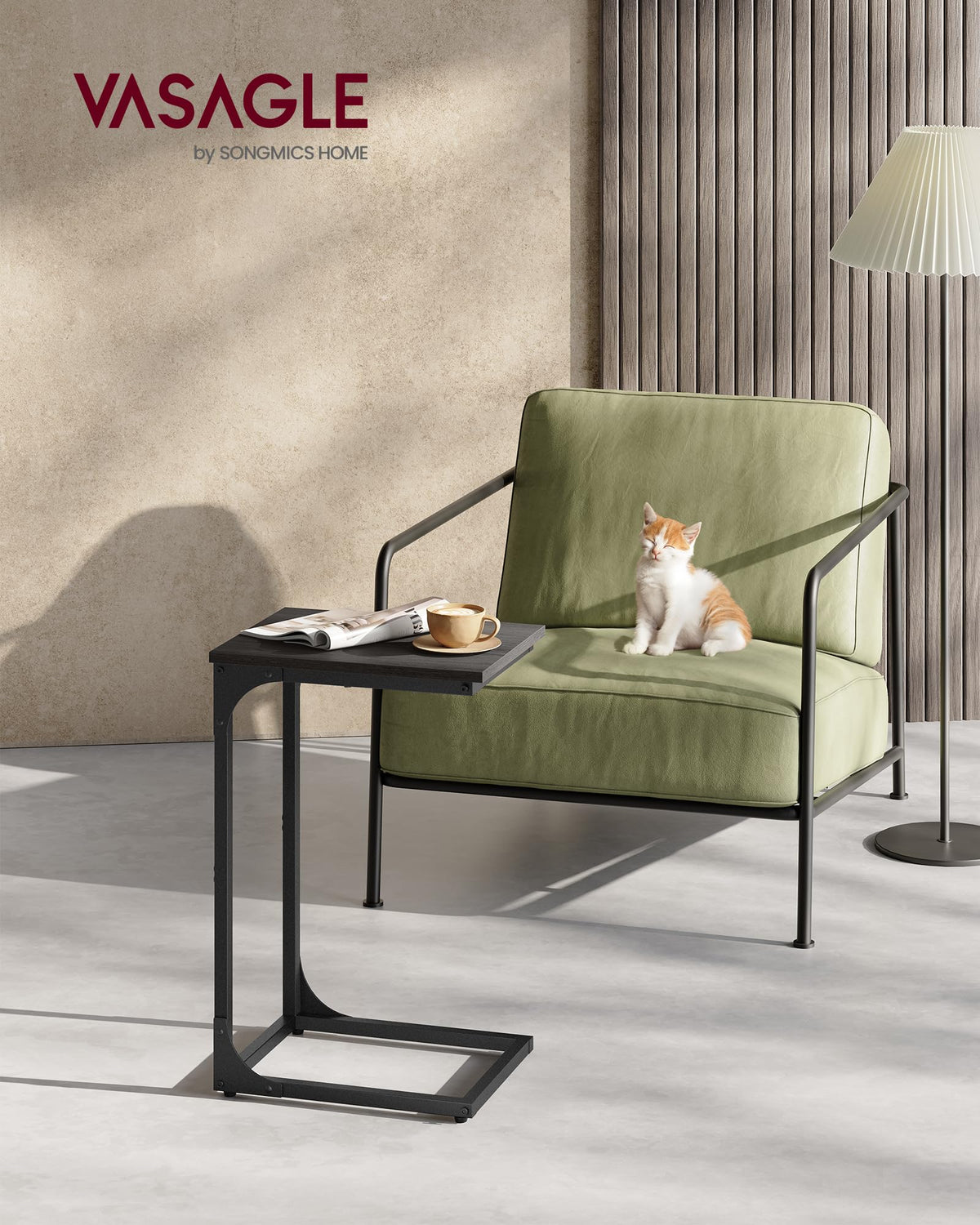 VASAGLE end table with metal frame showing easy assembly and sturdy support