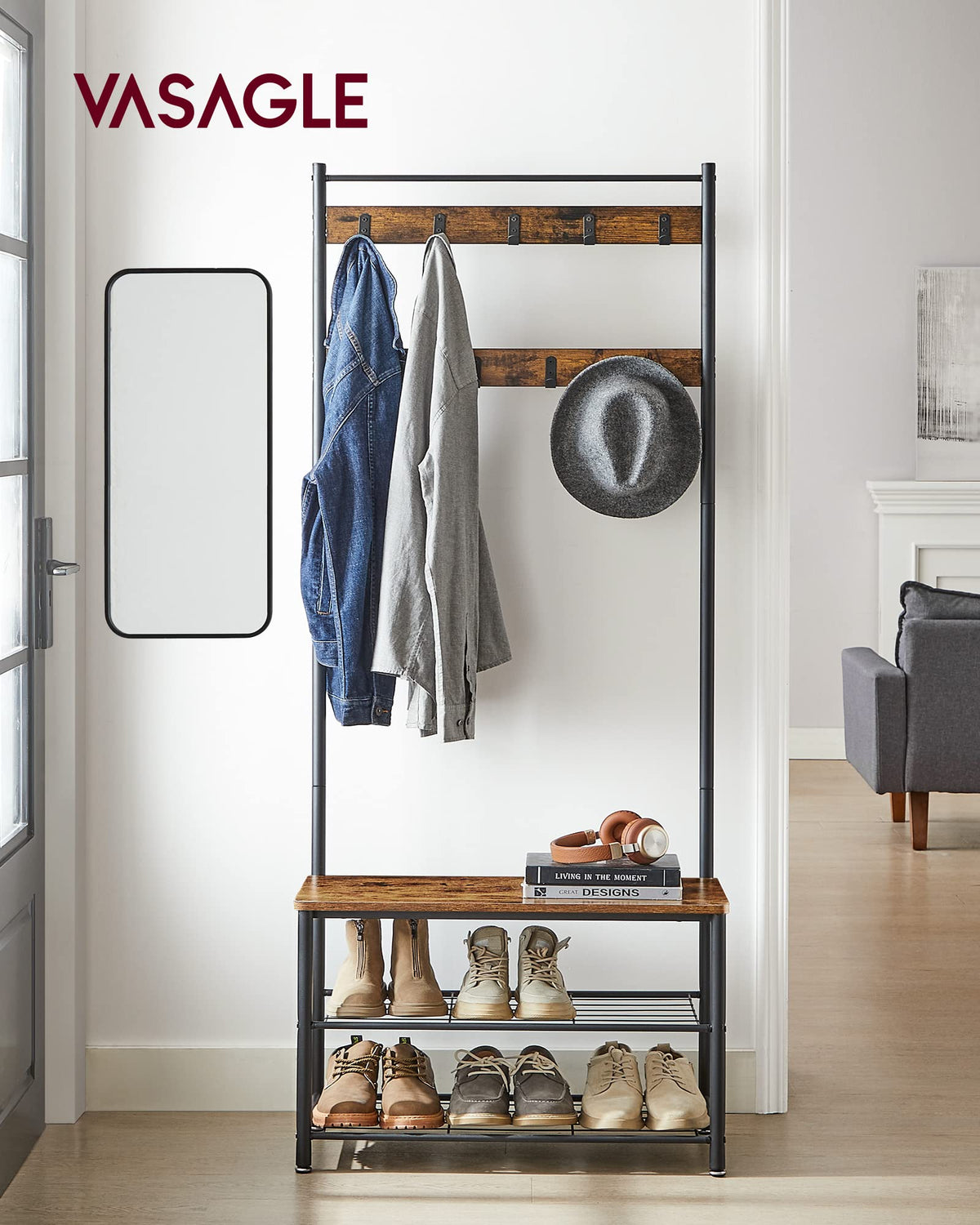 VASAGLE entryway bench with shoe storage offers comfortable seating