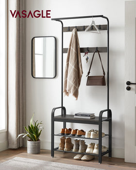 VASAGLE hall tree with coat rack side view showcasing sturdy frame.