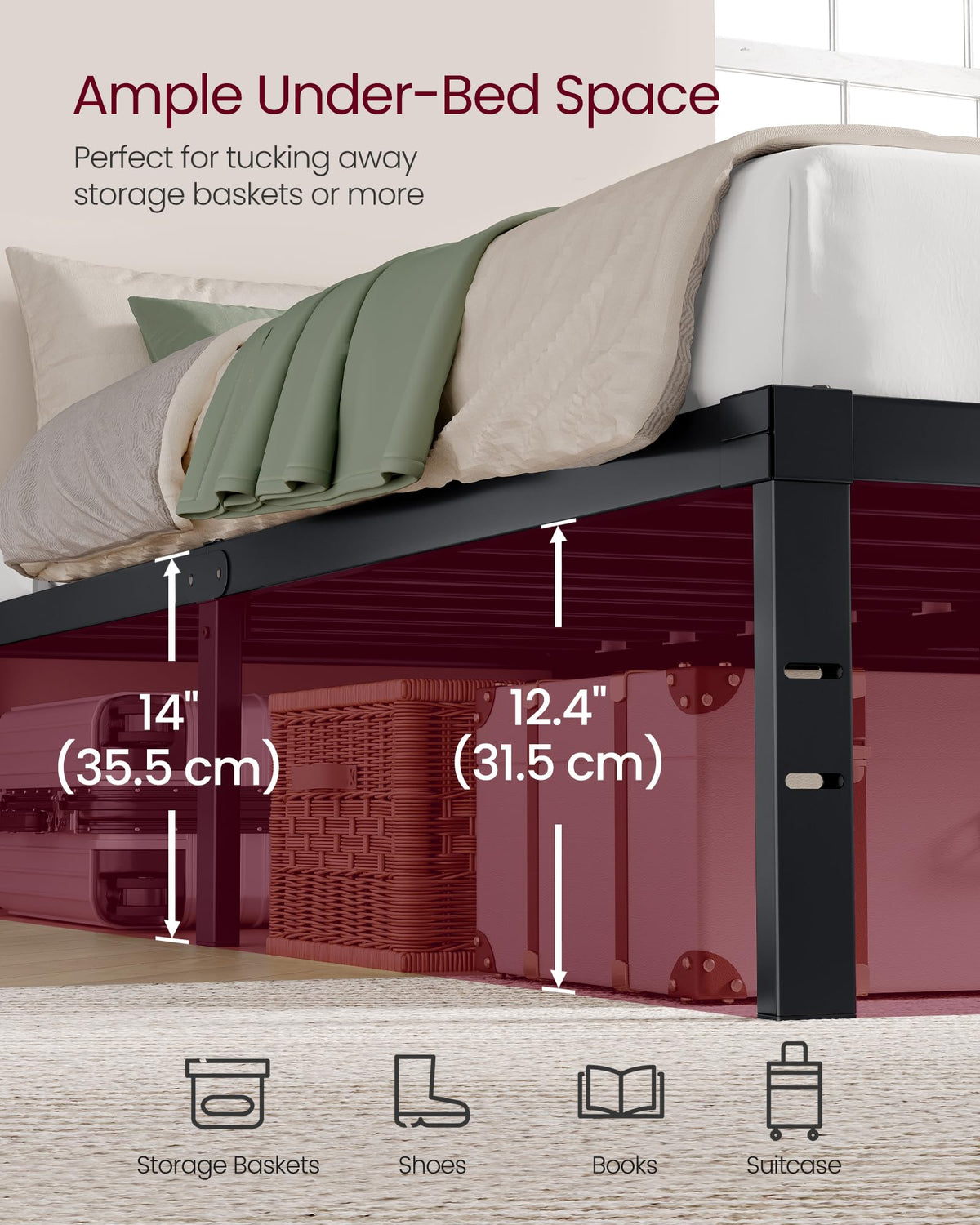 VASAGLE headboard-ready frame with pre-drilled holes allows easy customization and upgrading.
