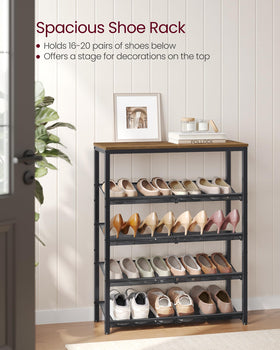 VASAGLE industrial-style entryway shoe rack in honey brown and black tones
