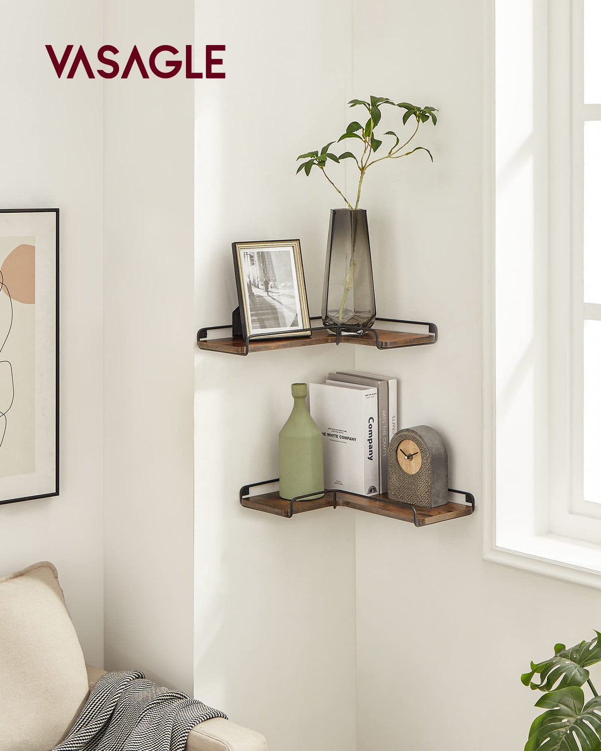VASAGLE kitchen corner storage shelf for bottles and jars.