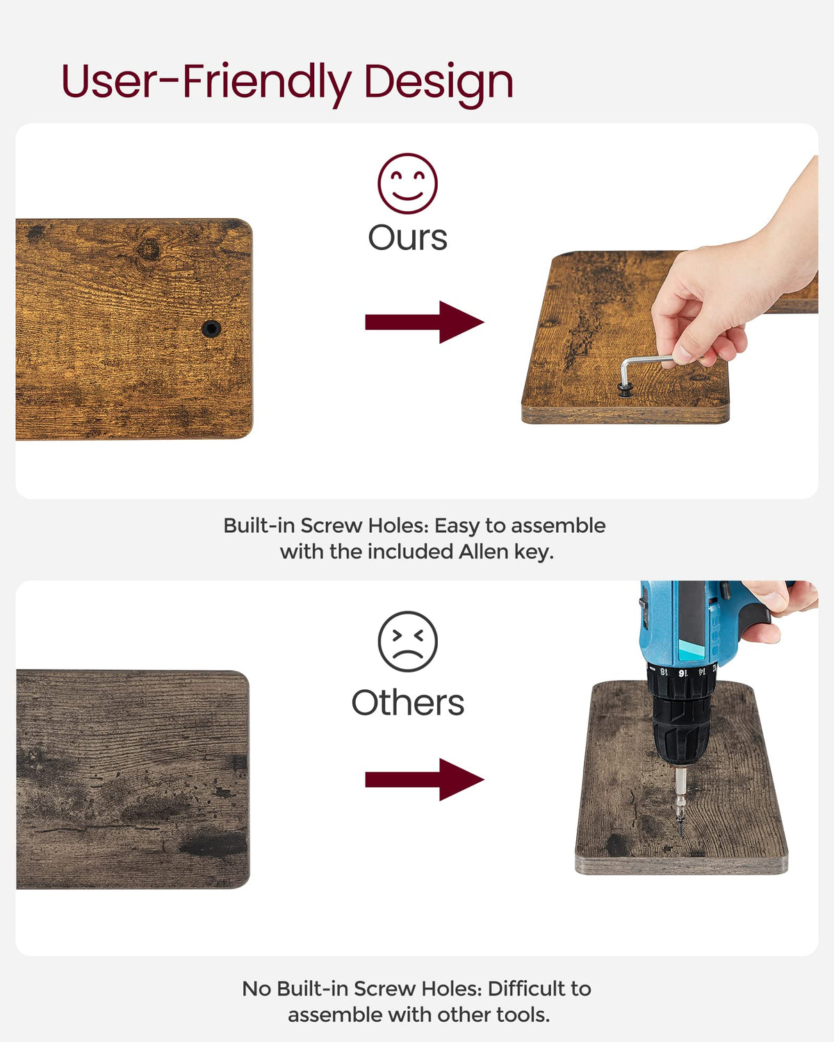 VASAGLE labeled parts and quick install instructions for hassle-free mounting.