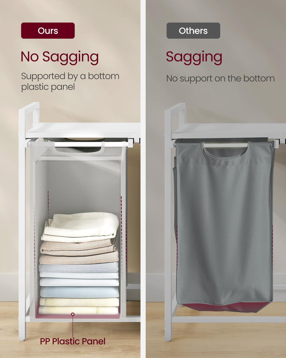 VASAGLE 44 lb capacity shelf keeps items secure during use.