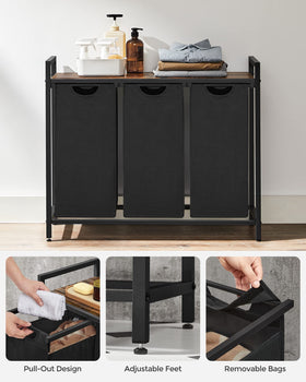 VASAGLE laundry hamper adjustable feet stabilize on uneven floors.